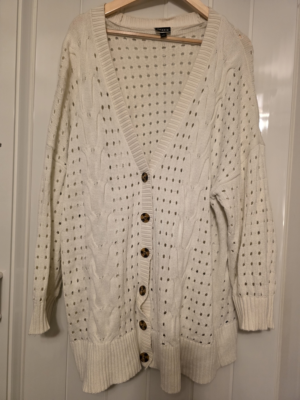 torrid Cream Openwork Cable Knit Button-Front Cardigan